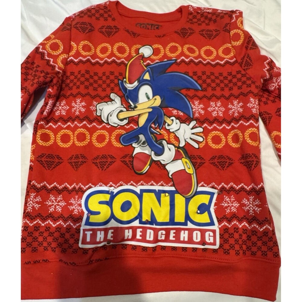 SEGA Sonic the Hedgehog Boys Red Crew Neck Pullover Sweatshirt size 8 w/ lights